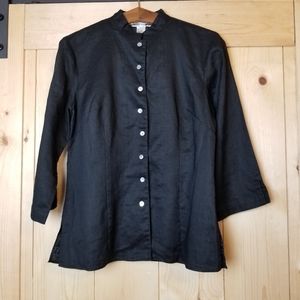 Nikki Valenti Irish Linen Button Front Lagenlook Mandarin Collar Tunic Shirt